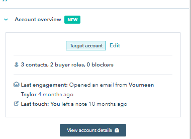 Hubspot ABM Target account company overview pane