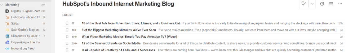 social media publishing in Hubspot - Use feedly to gather content