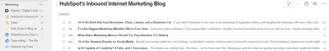 social media publishing in Hubspot - Use feedly to gather content