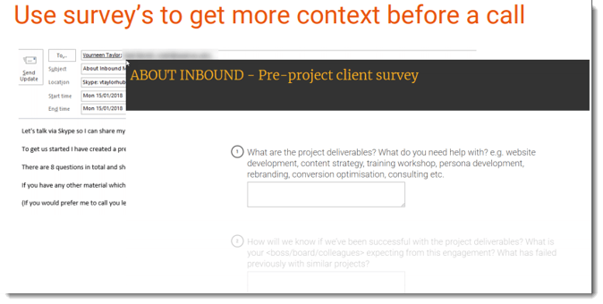 Inbound sales - Explore stage - Use surveys to get context before the call