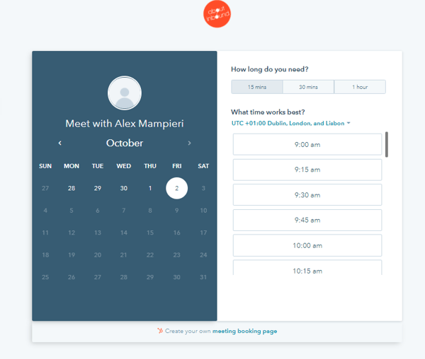 Autmatic meeting scheduling straight from you website using Hubspot meetings